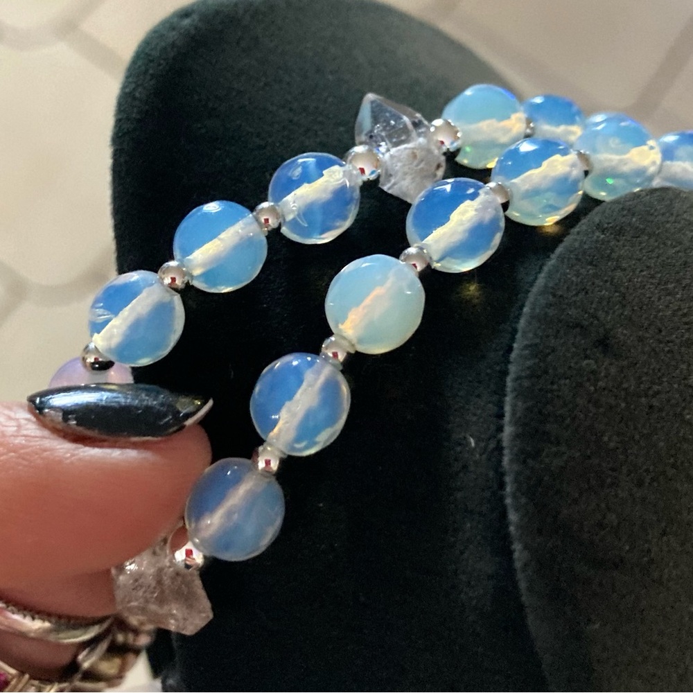 Amethyst , Herkimer diamonds crystal quartz & blue opalite beads boho necklace - Picture 8 of 16